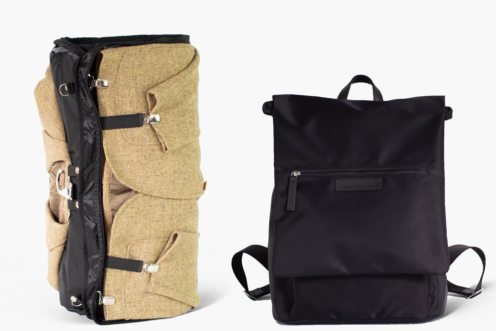 Carlo - Black Nylon/Jacquard - Expandable Garment Backpack