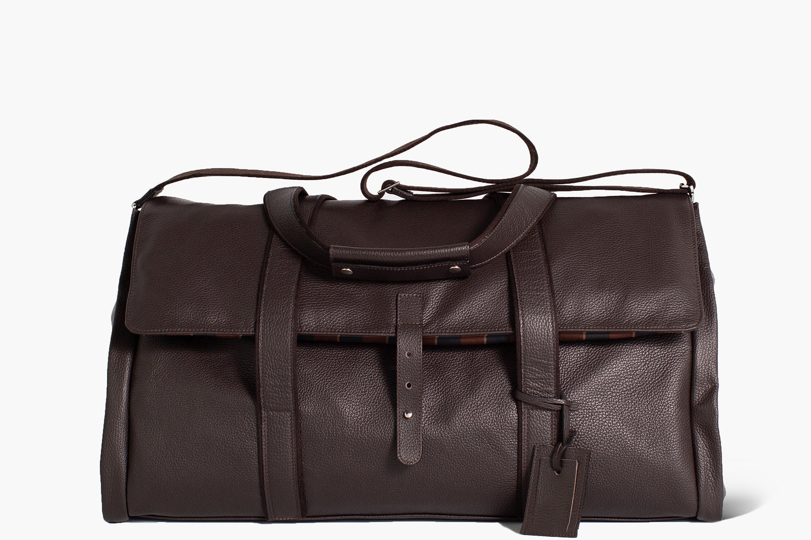 Borsone con porta abiti | Reginald | Pelle Marrone/Regimental - Ludovico Marabotto